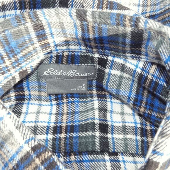 Eddie Bauer Mens S Flannel Shirt Blue Gray Plaid Button Front Casual Outdoors - Picture 6 of 9